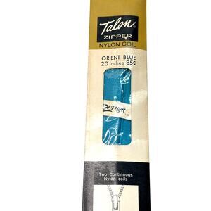 Vintage Talon Zipper Nylon Coil 20 inch Orient Blue Zephyr Deadstock